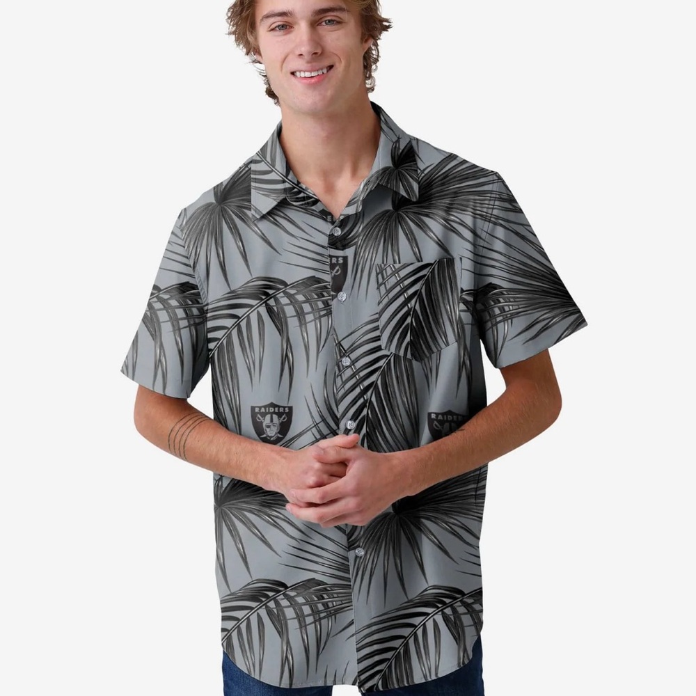 NFL Team Apparel Las Vegas Raiders Hawaiian Palm Leaf Button Up Shirt Size L